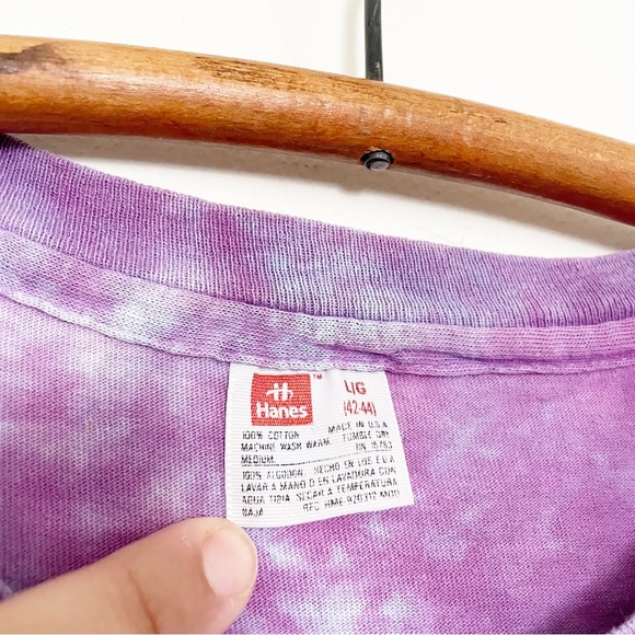 Vintage 90s Tie Dye Heart Pattern T-Shirt Single Stitch Purple Size Large Unisex - Picture 3 of 8